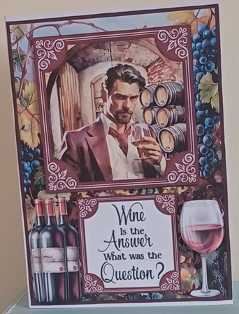 A5 aprox Male red wine Birthday card front by Jenny Caldwell