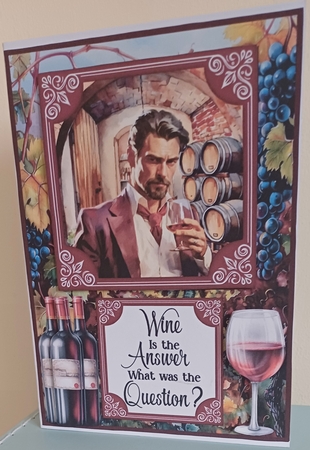 A5 aprox Male red wine Birthday card front by Jenny Caldwell