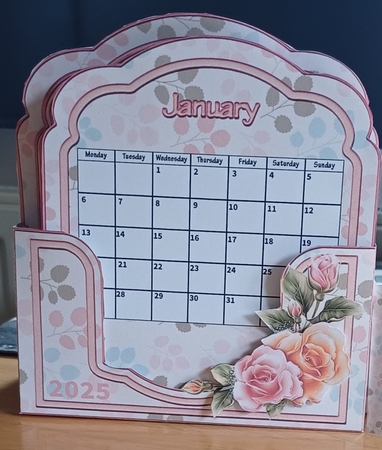 Peach Roses Desktop Calendar 2025 by Jenny Caldwell