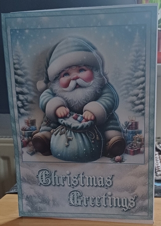 Santa with his Sack of Toys A5 Card Front and Decoupage by Jenny Caldwell