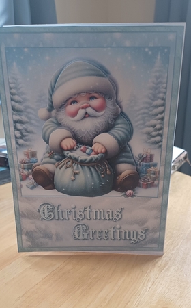 Santa with his Sack of Toys A5 Card Front and Decoupage by Jenny Caldwell