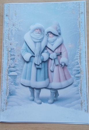 Mr and Mrs Claus Walking in the Snow A5 Card Front & Decoupage by Jenny Caldwell