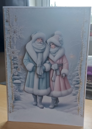 Mr and Mrs Claus Walking in the Snow A5 Card Front & Decoupage by Jenny Caldwell