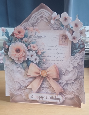 Lace & Floral Envelope Shaped Card no 3 by Jenny Caldwell