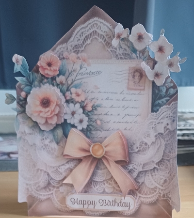 Lace & Floral Envelope Shaped Card no 3 by Jenny Caldwell