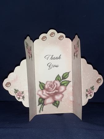 Pink Rose - Thank You - Scallop Top Tri Fold Card by Jenny Caldwell