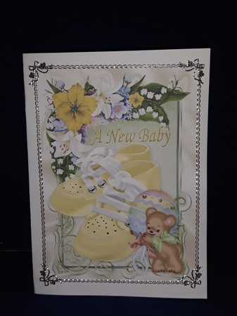A New Baby with Lemon Shoes Baby Rattle with Teddy A4 by Jenny Caldwell
