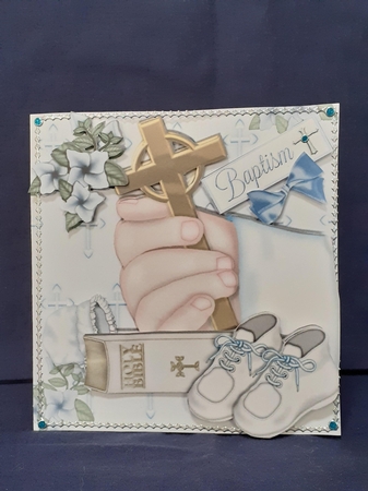 Hand with Cross and Bible for Baby Boy Christening 8x8 Kit by Jenny Caldwell