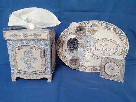 Shabby Chic Tissue Box Cover & Decorative Plaque - Blue by Jenny Caldwell