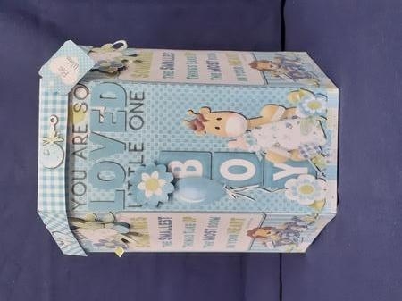 GORGEOUS TALL HEXAGONAL DECOUPAGE BOX - ITS A BOY! by Jenny Caldwell
