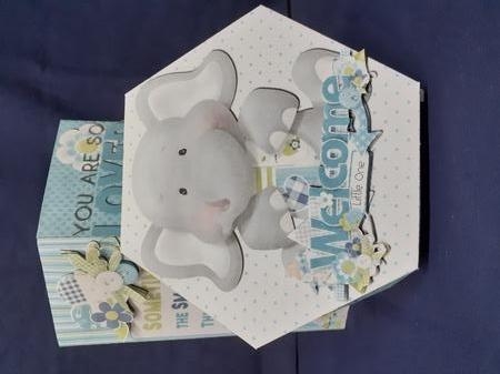 GORGEOUS TALL HEXAGONAL DECOUPAGE BOX - ITS A BOY! by Jenny Caldwell