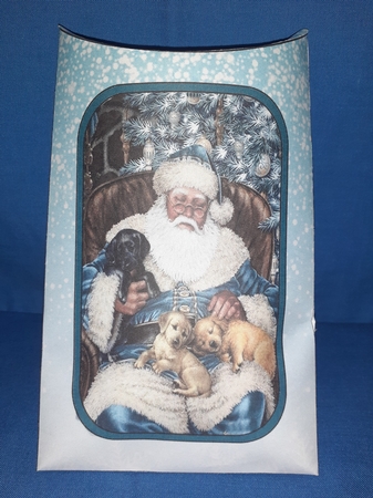 Blue Santa with Puppies Pillow Box by Jenny Caldwell
