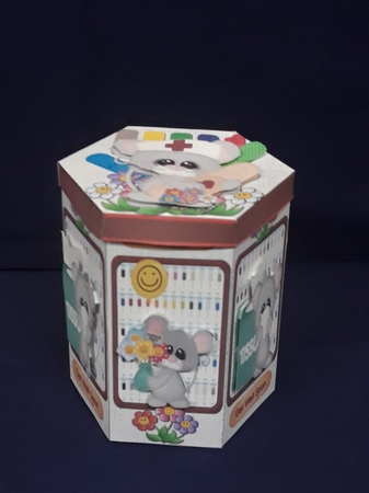 TALL HEXAGONAL DECOUPAGE BOX - GET WELL FAST! by Jenny Caldwell