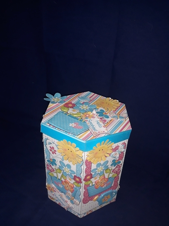 GORGEOUS TALL HEXAGONAL DECOUPAGE BOX - HELLO SUNSHINE! by Jenny Caldwell