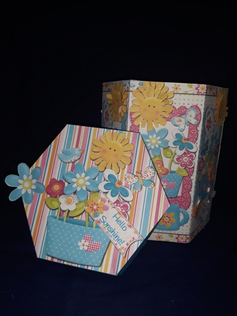 GORGEOUS TALL HEXAGONAL DECOUPAGE BOX - HELLO SUNSHINE! by Jenny Caldwell