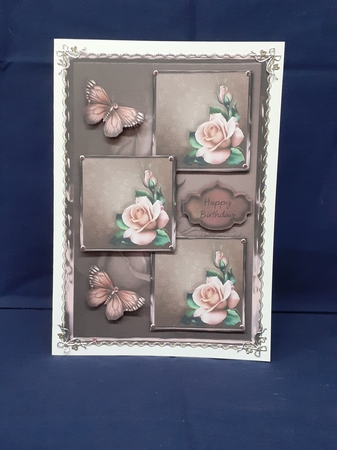 Pink Roses And Butterflies Three Square Quick Card by Jenny Caldwell