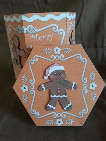 CHRISTMAS GINGER BOYS - TALL HEXAGONAL DECOUPAGE BOX by Jenny Caldwell