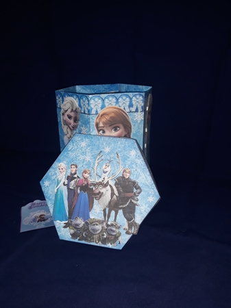 FROZEN ANNA ELSA OLAF TALL HEXAGONAL DECOUPAGE BOX by Jenny Caldwell