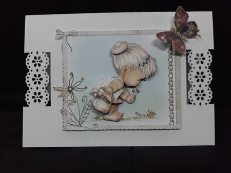 Little Lady Picking Flowers Topper & Decoupage by Jenny Caldwell
