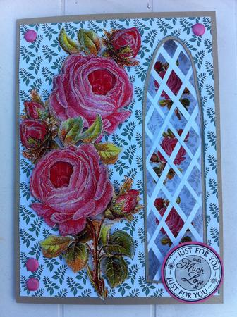 Vintage Pink Roses Side Trellis Card Kit by Jenny Preston