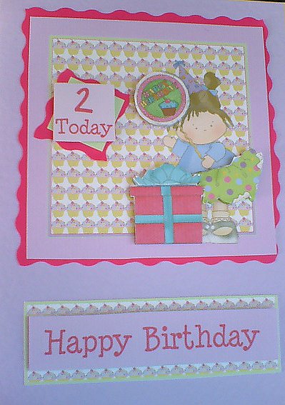 Girls Birthday Cupcakes & Presents Birthday Card & Decoupage by Jenny Walton