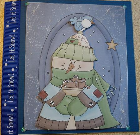 Cute Christmas Snowman in Oval Frame with Ginger Bread by Jenny Walton