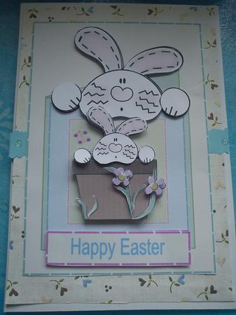 Bunny in a Pot Bunny Easter Card - Pastel by Jenny Walton