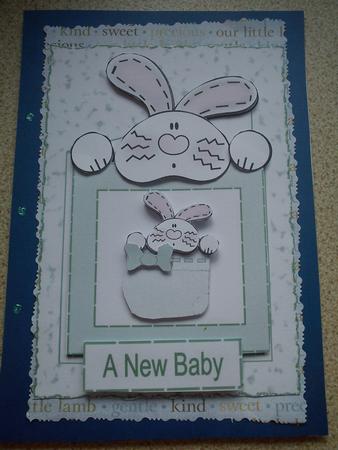New Baby Bunny in a Boottee Bunny Card - Green by Jenny Walton