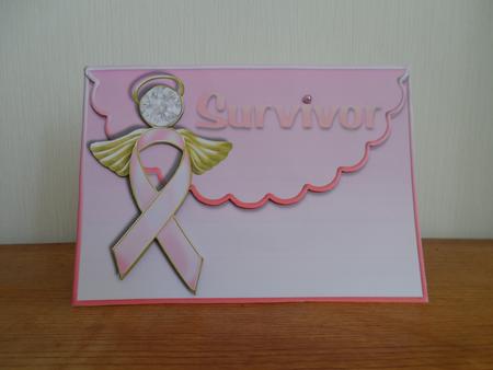 Breast Cancer Angel Ribbon Scalloped Edge Envelope Card by Jessica Vine