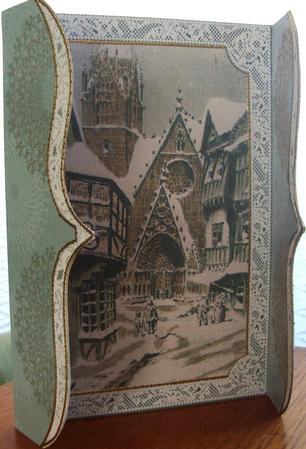 Christmas Snow Village Shops Bracket Shaped Lace Card by Jill Duncanson