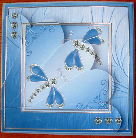 Diamante Dragonflies Quick Card with Fan Pyramage Topper by Jill Duncanson