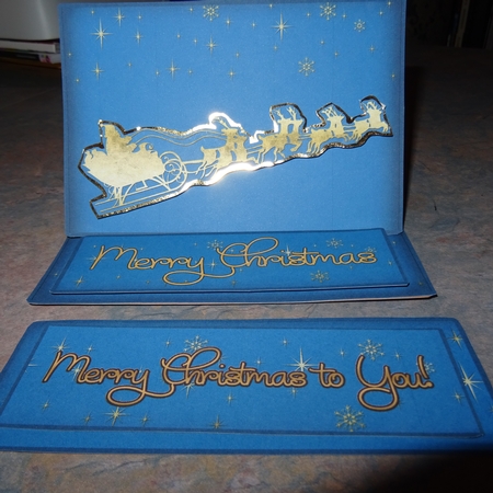 Santa Sled Easel Card Blue by Jillian Bond
