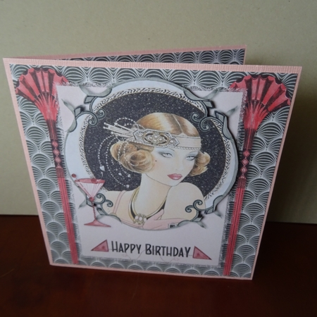 Art Deco female birthday card insert and tag for topper for 6x6 card by Jillian Bond