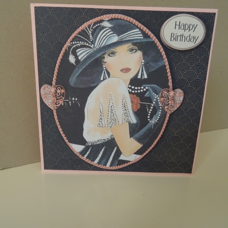 Art Deco female birthday card insert and tag for topper for 6x6 card by Jillian Bond