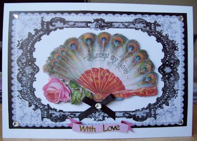 Elegant Floral Fan on Stunning Black Lace Frame by Jillian Liddle