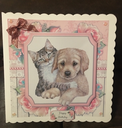 Beautiful Cat & Dog With Pink Roses 8x8 Mini Kit by Jo Brindley