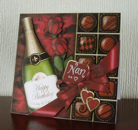 Birthday Champers Chocs N Roses Quick Card 3D Decoupage by Jo Edwards