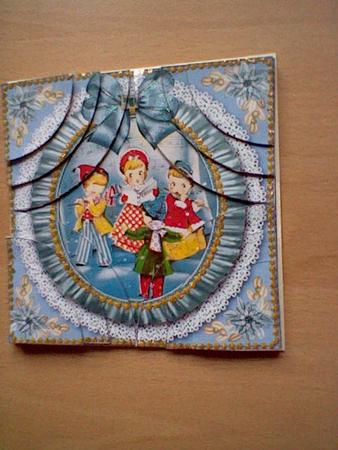 Blue Carol Singers Ruffle 5in Quad Round Corner Stacker by JO LOCKWOOD