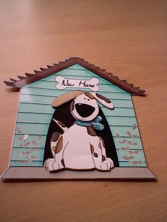 In the Dog House Kennel Shaped Decoupage Card - Aqua by JO LOCKWOOD