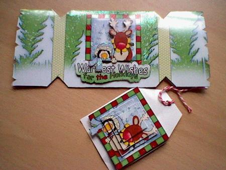 Penguin and Reindeer Christmas Cracker Card by JO LOCKWOOD