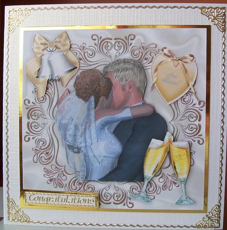 Wedding Embrace with Champagne and Gold Heart by Joan Mary Smith