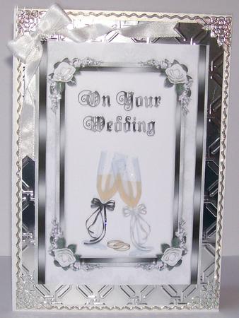 Wedding Day Champagne Glasses on Satin-lace by Joan Mary Smith