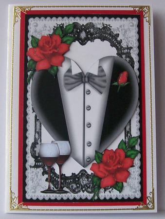 Tuxedo Heart in Black Lace Frame with Roses by Joan Mary Smith