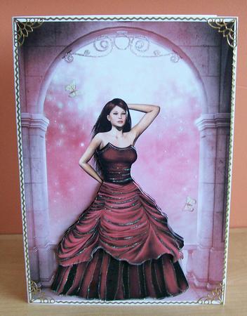 The Scarlet Lady Decoupage Quick Card Front by Joan Mary Smith