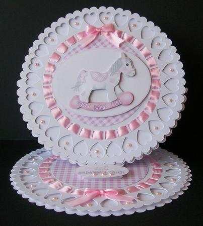 Sweet Baby Girl Rocking Horse Decoupage Topper by Joan Mary Smith