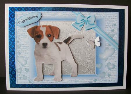 Cute Jack Russel Puppy in Chunky Blue Frame by Joan Mary Smith