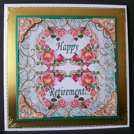 Salmon Pink Roses Vintage Style 8 x 8 Retiremment Card by Joan Mary Smith