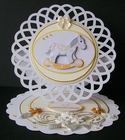 Sweet Baby Rocking Horse - Oval Decoupage Topper Sheet by Joan Mary Smith