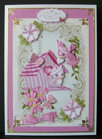 Cute Pink Bird House with Little Love Birds by Joan Mary Smith