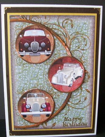Classic Cars Easy Cut Circular Swirl Frame Trio Card by Joan Mary Smith